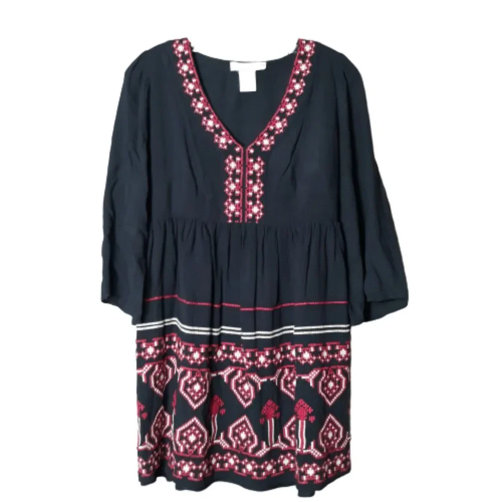 Flying Tomato Blouse Tunic mini Dress black embroidered cross stitch Size M - Picture 1 of 9
